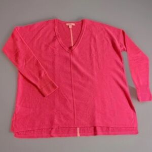 Lilly Pulitzer Sweater S/M Neon Pink 100% Cashmere Oversized Cozy V Neck Womens
